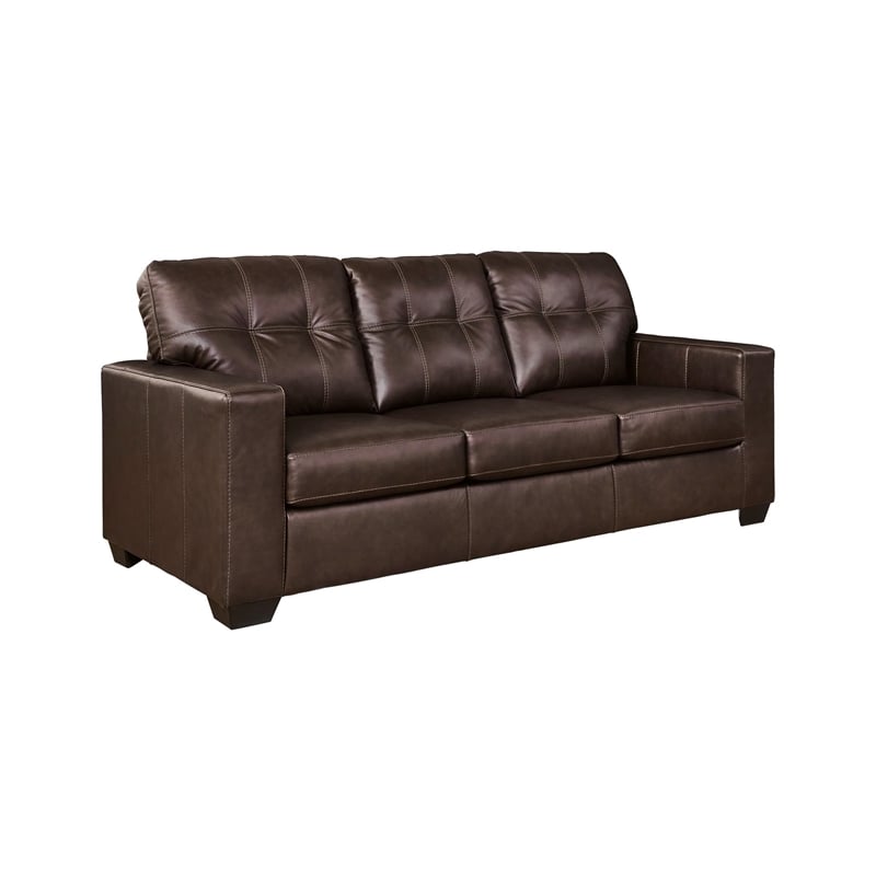 Bowery Hill Top Grain Leather Brown Sofa Sleeper Rectangular Pull-Out Memory Foam Mattress 85