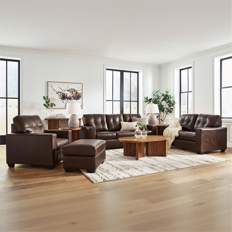Bowery Hill Top Grain Leather Brown Sofa Sleeper Rectangular Pull-Out Memory Foam Mattress 85