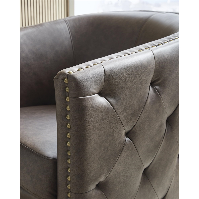 Bowery Hill Contemporary Faux Leather Brown Finish Swivel Accent Chair