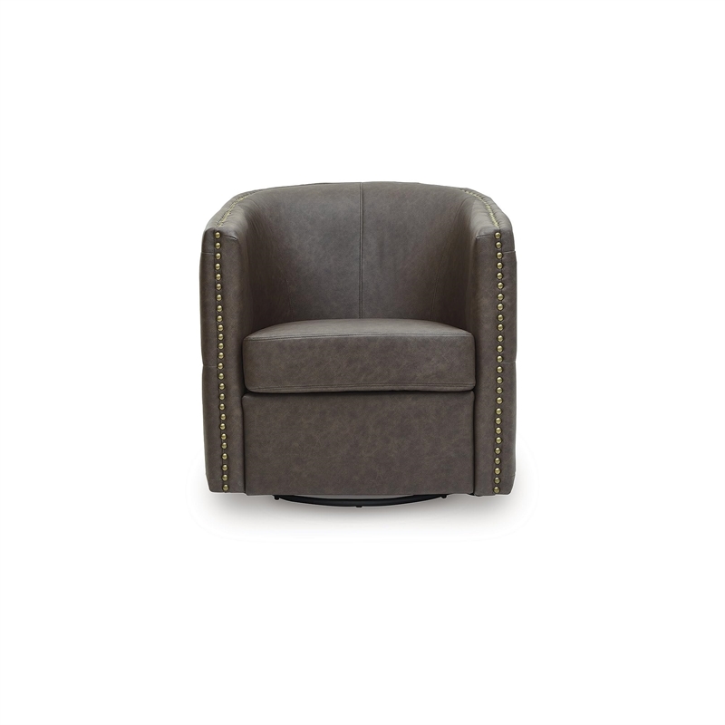 Bowery Hill Contemporary Faux Leather Brown Finish Swivel Accent Chair