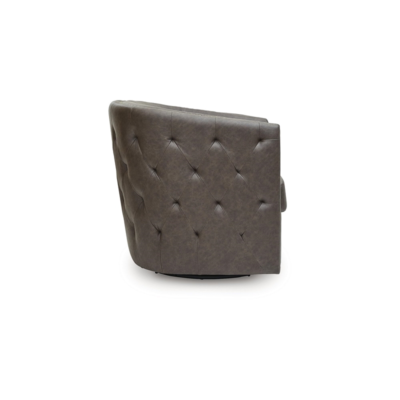 Bowery Hill Contemporary Faux Leather Brown Finish Swivel Accent Chair