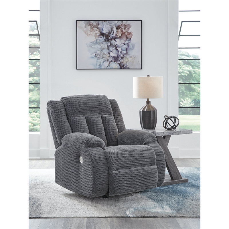 Bowery Hill Contemporary Polyester Gray Finish Power Recliner