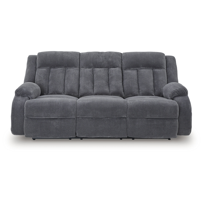 Bowery Hill Contemporary Polyester Gray Finish Power Reclining Sofa