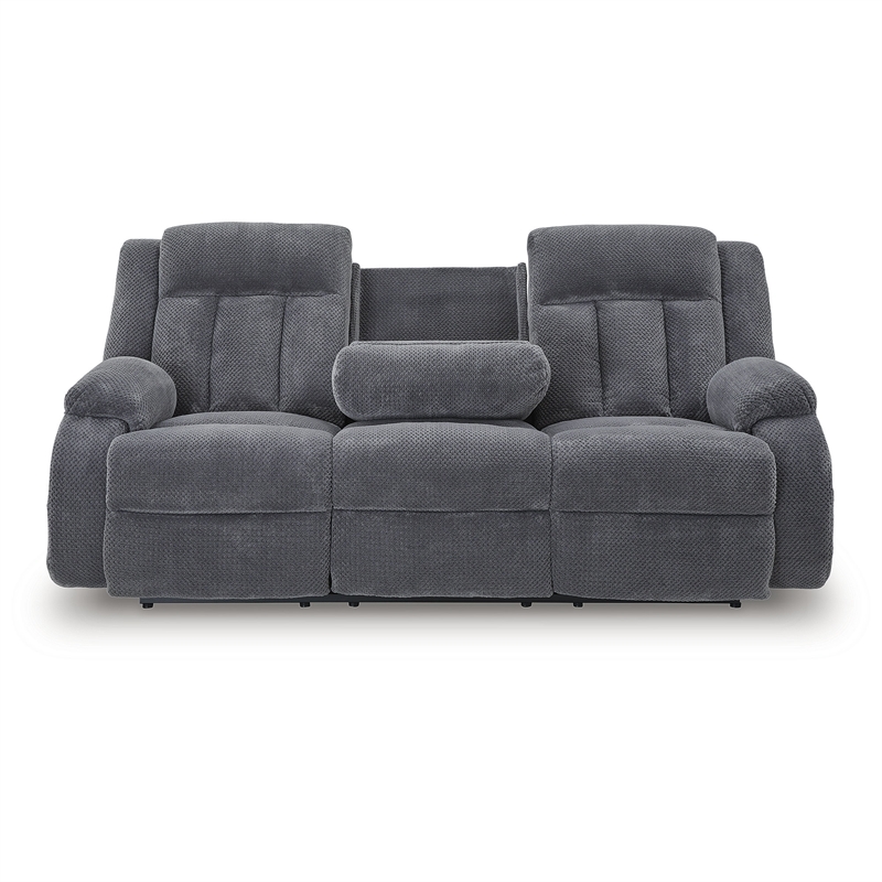 Bowery Hill Contemporary Polyester Gray Finish Power Reclining Sofa