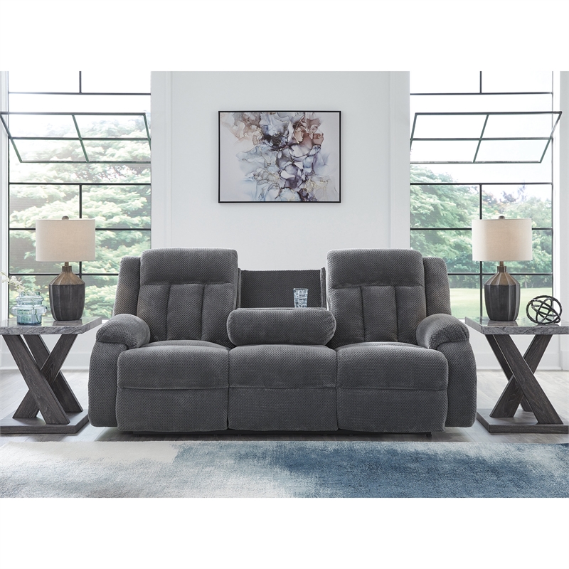 Bowery Hill Contemporary Polyester Gray Finish Power Reclining Sofa