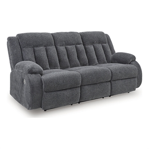 Bowery Hill Contemporary Polyester Gray Finish Power Reclining Sofa