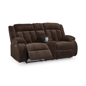 Bowery Hill Contemporary Polyester Brown Power Reclining Loveseat