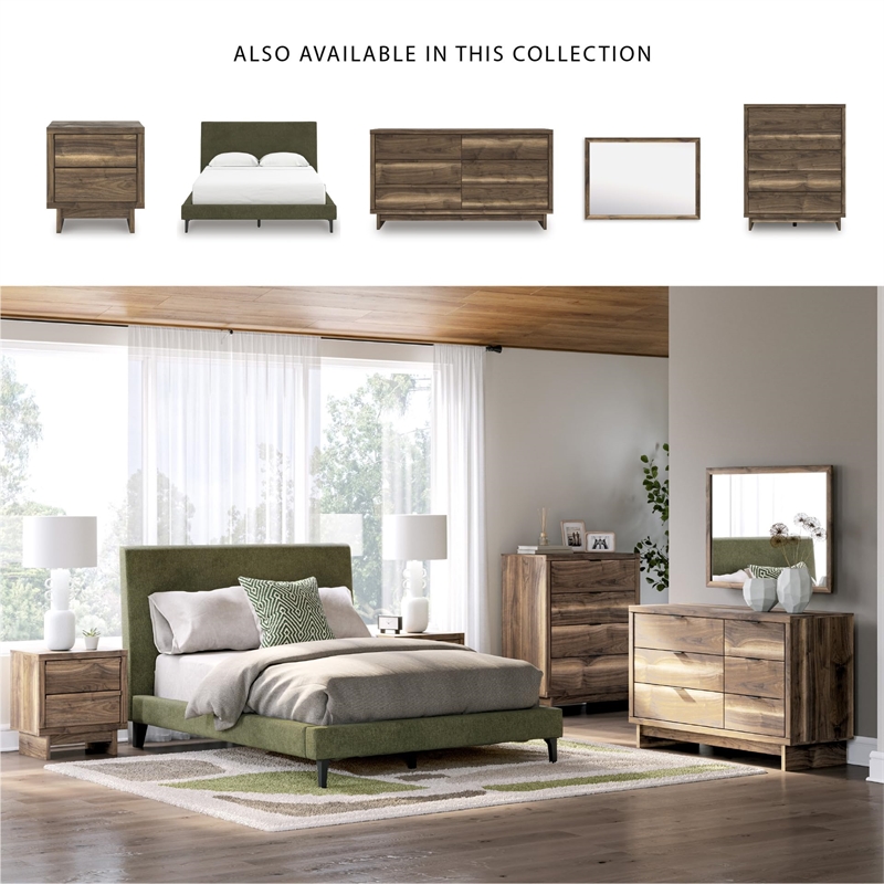 Bowery Hill Engineered Wood Green Full Upholstered Bed with Roll Slats