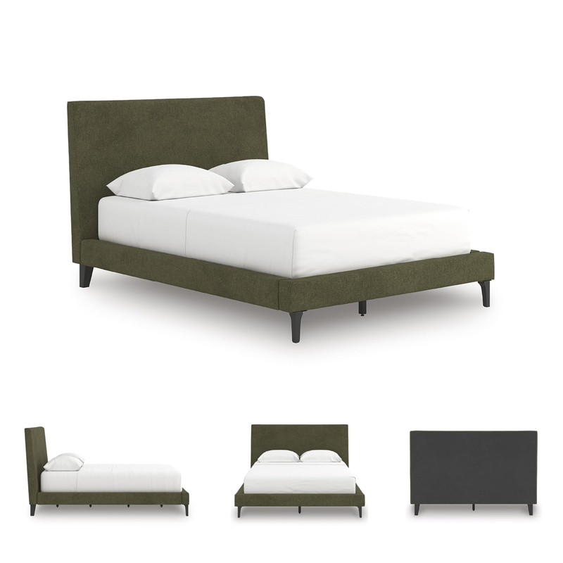 Bowery Hill Engineered Wood Green Full Upholstered Bed with Roll Slats