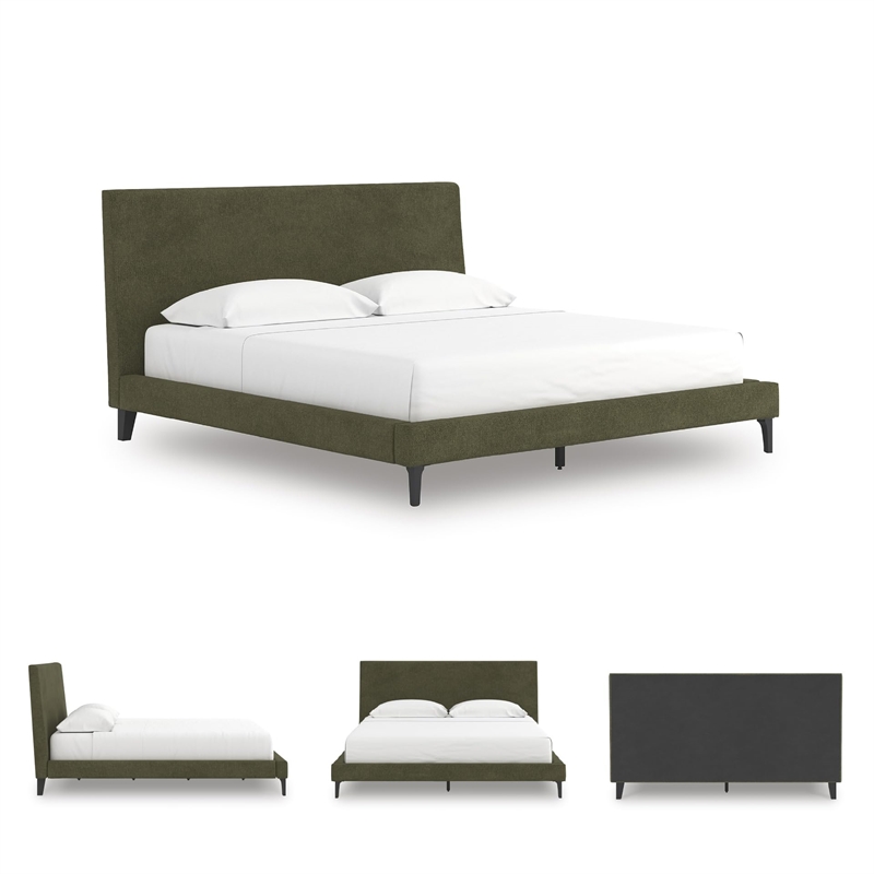 Bowery Hill Engineered Wood Green King Upholstered Bed with Roll Slats