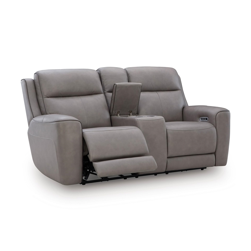 Bowery Hill Contemporary Leather Gray Power Reclining Loveseat