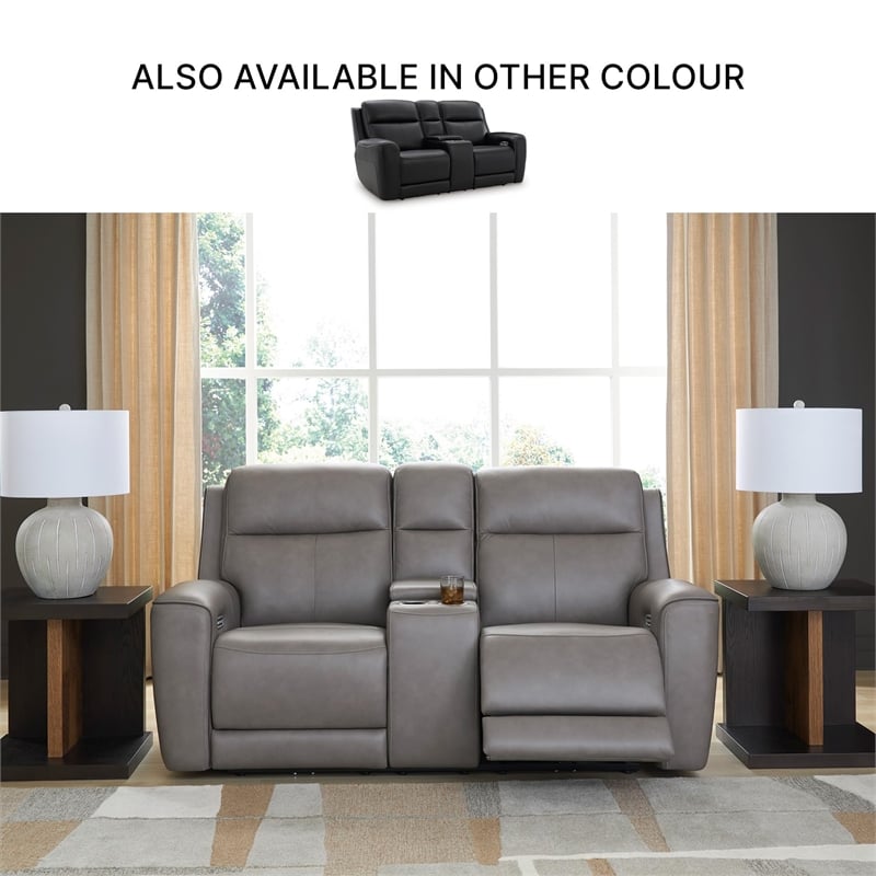 Bowery Hill Contemporary Leather Gray Power Reclining Loveseat