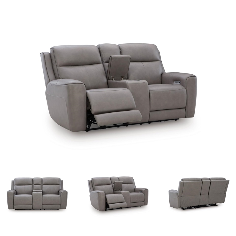 Bowery Hill Contemporary Leather Gray Power Reclining Loveseat