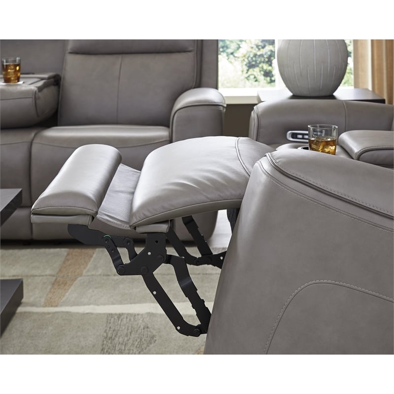 Bowery Hill Contemporary Leather Gray Power Reclining Loveseat