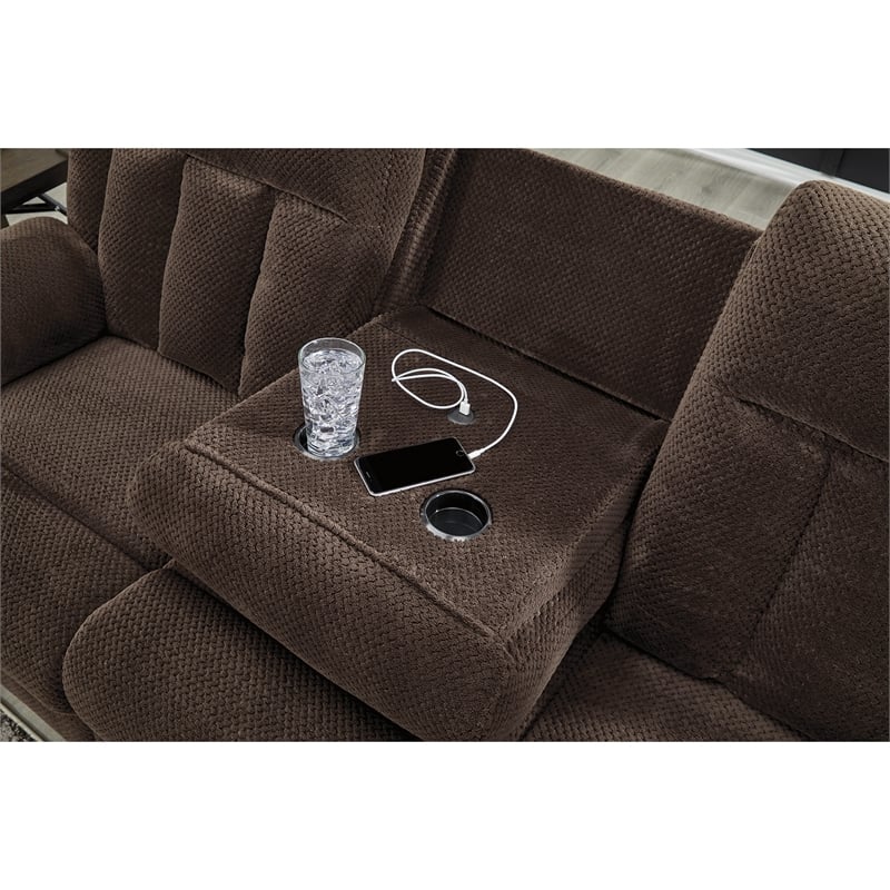 Bowery Hill Contemporary Polyester Brown Power Reclining Sofa