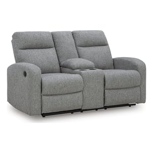 Bowery Hill Contemporary Polyester Gray Reclining Loveseat with Console