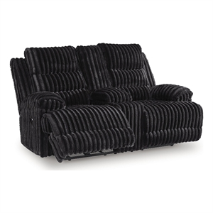 Bowery Hill Contemporary Polyester Black Reclining Loveseat with Console
