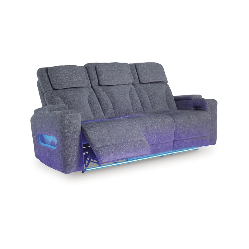 Bowery Hill Contemporary Polyester Gray Finish Power Reclining Sofa