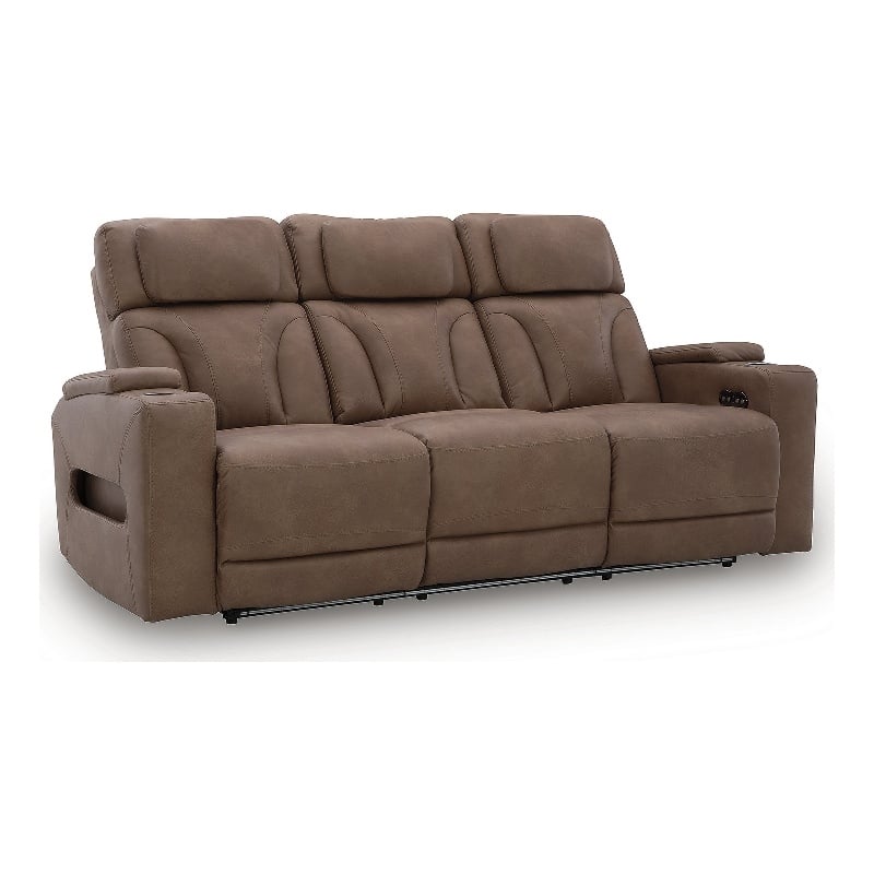 Bowery Hill Contemporary Faux Leather Brown Power Reclining Sofa