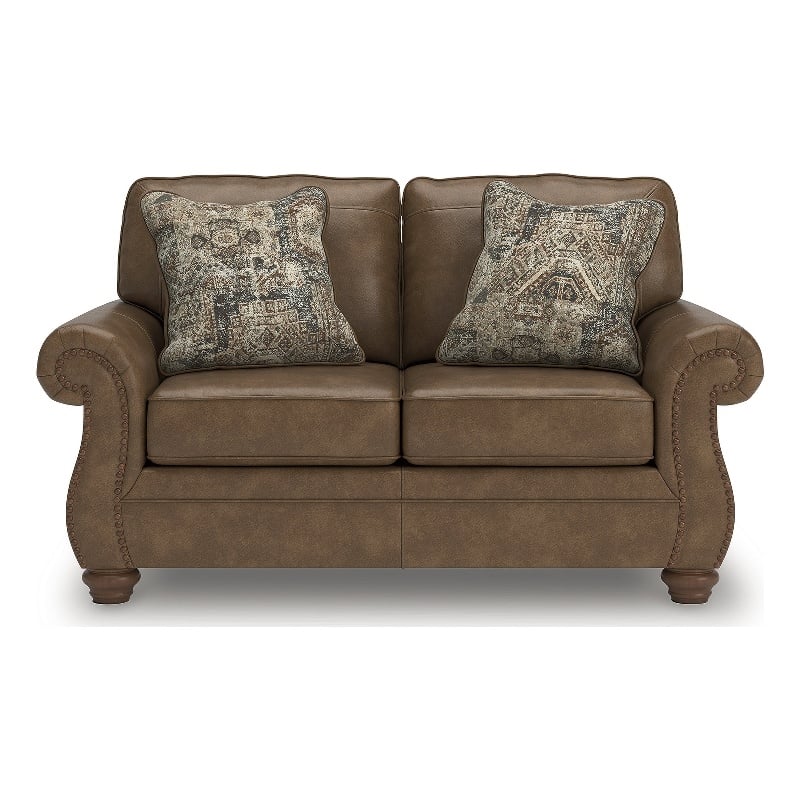 Bowery Hill Modern / Contemporary Faux Leather Brown Finish Loveseat