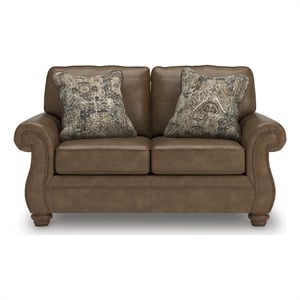 Bowery Hill Modern / Contemporary Faux Leather Brown Finish Loveseat