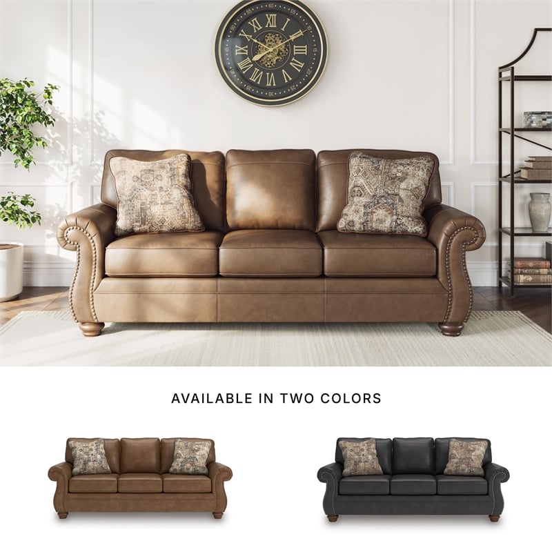 Bowery Hill Modern / Contemporary Faux Leather Brown Finish Sofa
