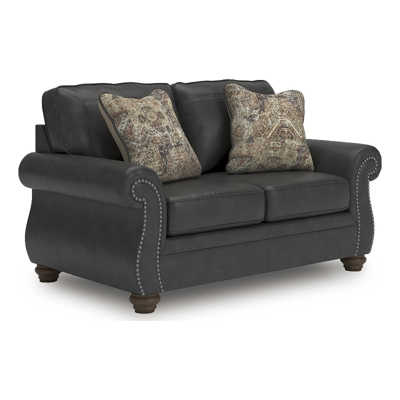 Bowery Hill Modern / Contemporary Faux Leather Black Finish Loveseat