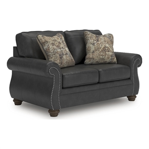 Bowery Hill Modern / Contemporary Faux Leather Black Finish Loveseat
