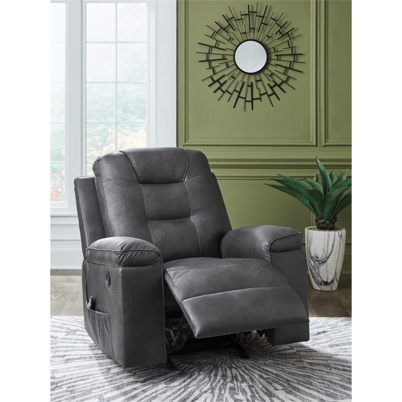Bowery Hill Modern / Contemporary Faux Leather Gray Finish Recliner