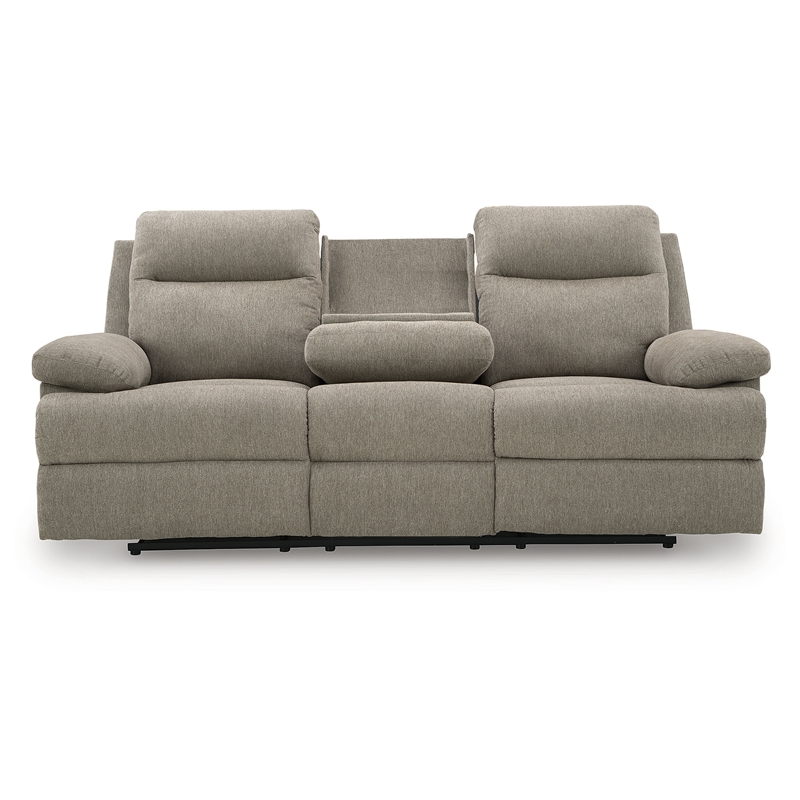 Bowery Hill Contemporary Polyester Beige Reclining Sofa with Table