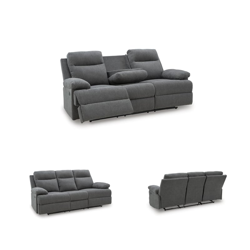 Bowery Hill Contemporary Polyester Gray Reclining Sofa with Drop Down Table
