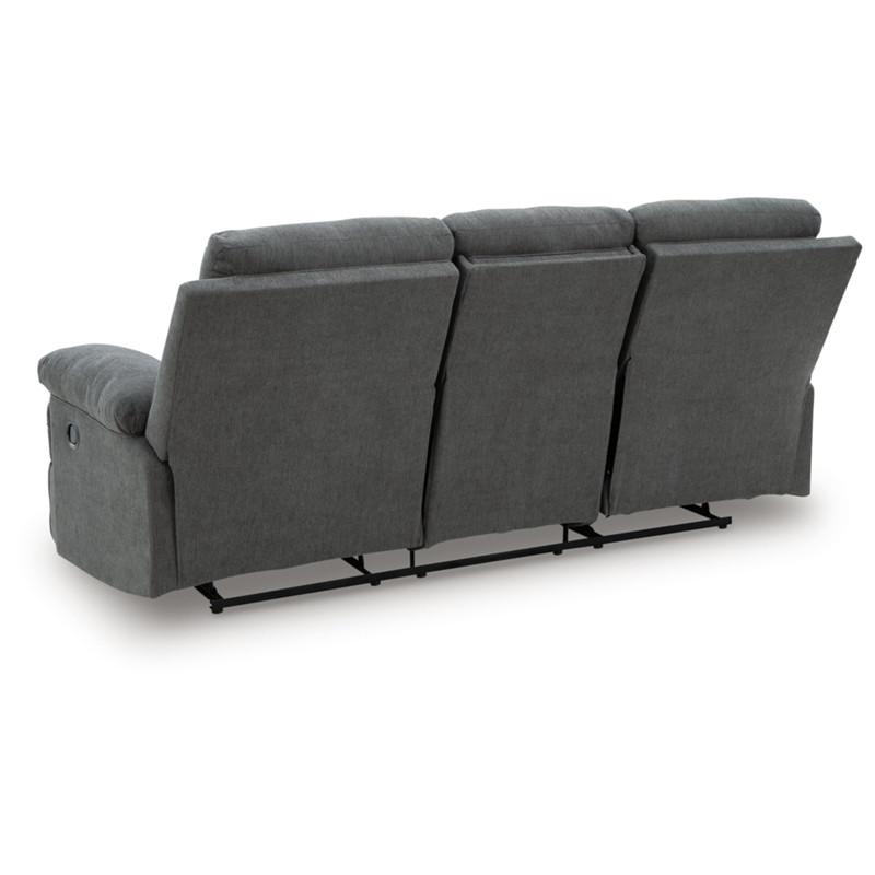Bowery Hill Contemporary Polyester Gray Reclining Sofa with Drop Down Table