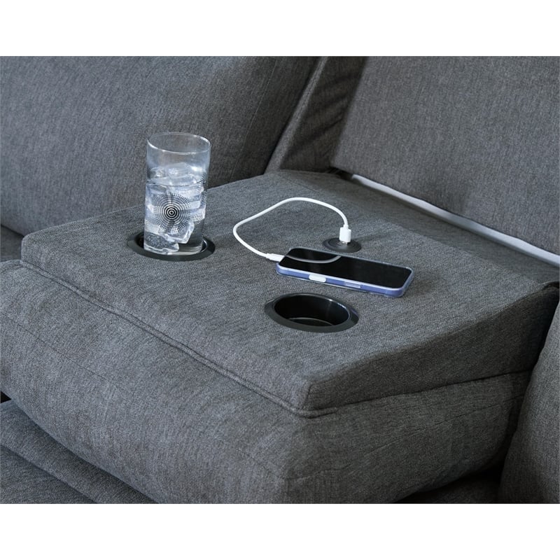 Bowery Hill Contemporary Polyester Gray Reclining Sofa with Drop Down Table