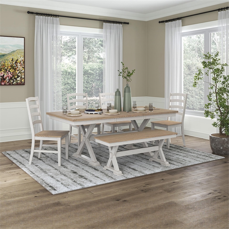 Bowery Hill Contemporary Wood White Dining Butterfly Extension Table