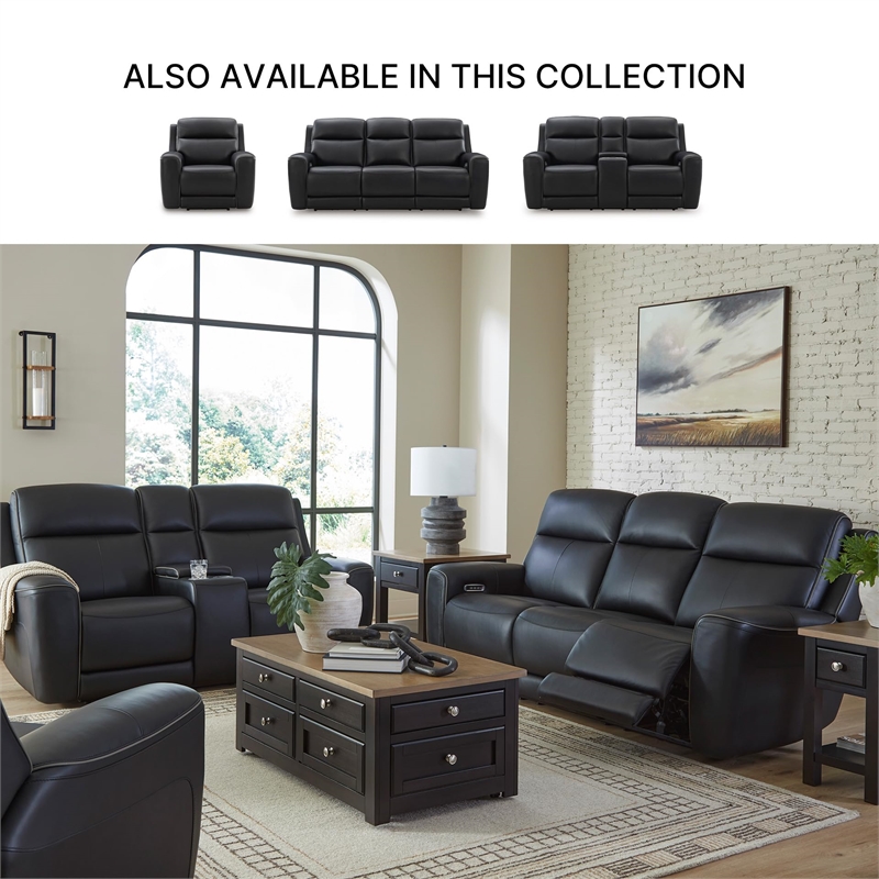 Bowery Hill Contemporary Leather Black Finish Power Recliner