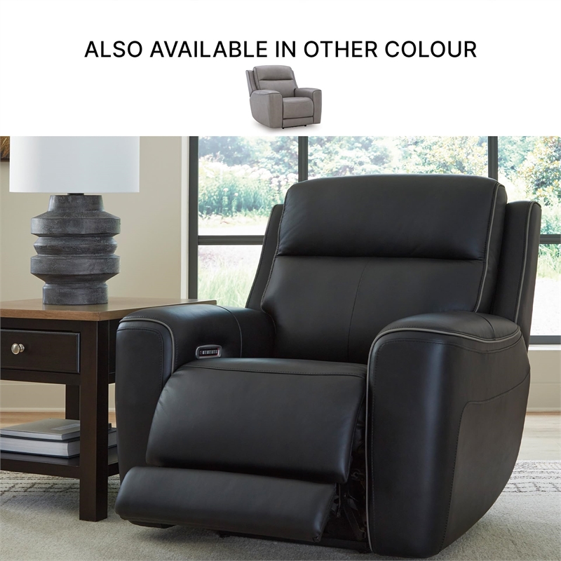 Bowery Hill Contemporary Leather Black Finish Power Recliner