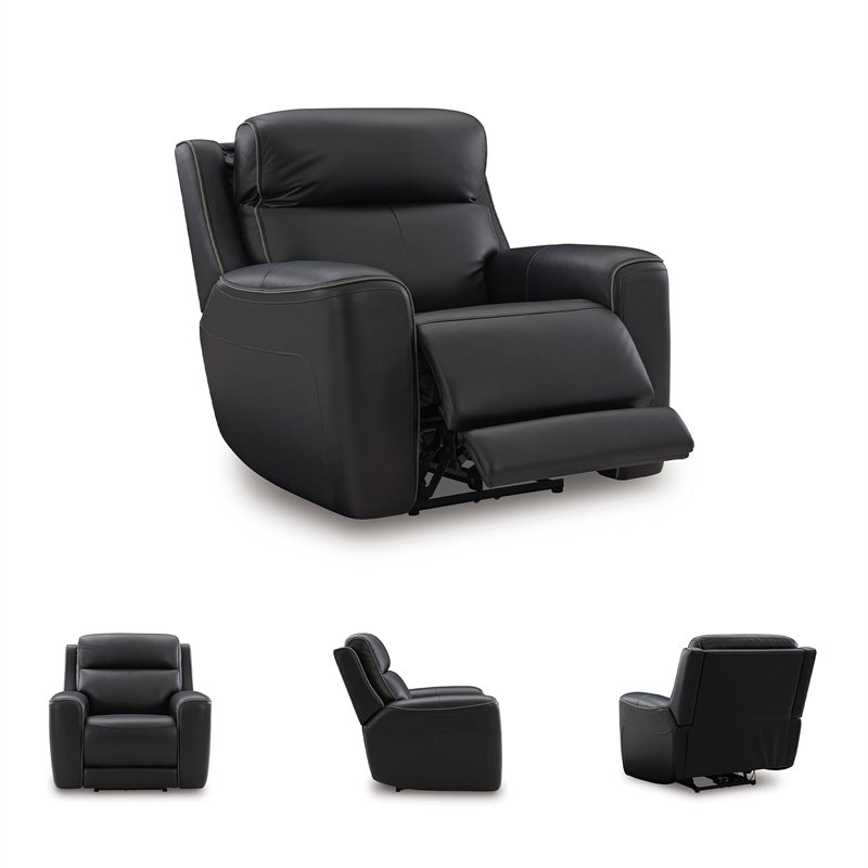 Bowery Hill Contemporary Leather Black Finish Power Recliner