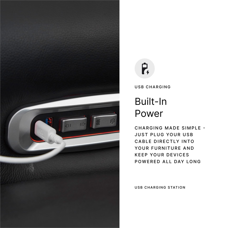 Bowery Hill Contemporary Leather Black Finish Power Recliner