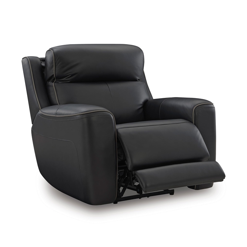 Bowery Hill Contemporary Leather Black Finish Power Recliner