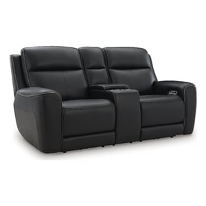 Bowery Hill Contemporary Leather Black Power Reclining Loveseat