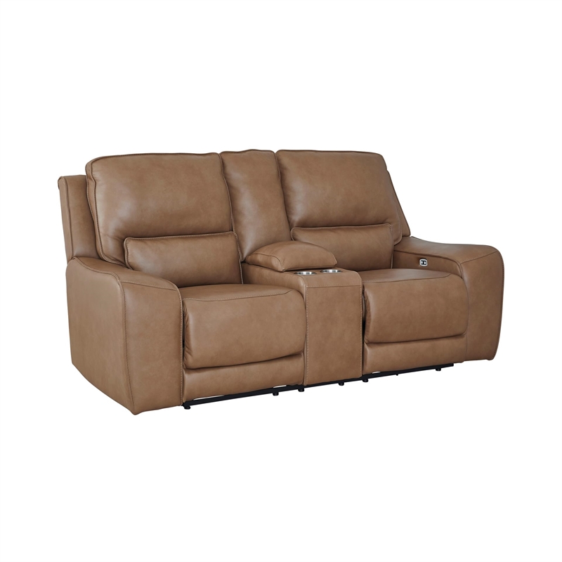 Bowery Hill Contemporary Leather Brown Power Reclining Loveseat