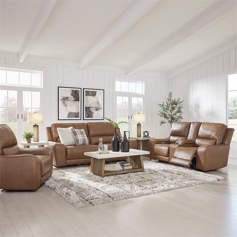 Bowery Hill Contemporary Leather Brown Power Reclining Loveseat
