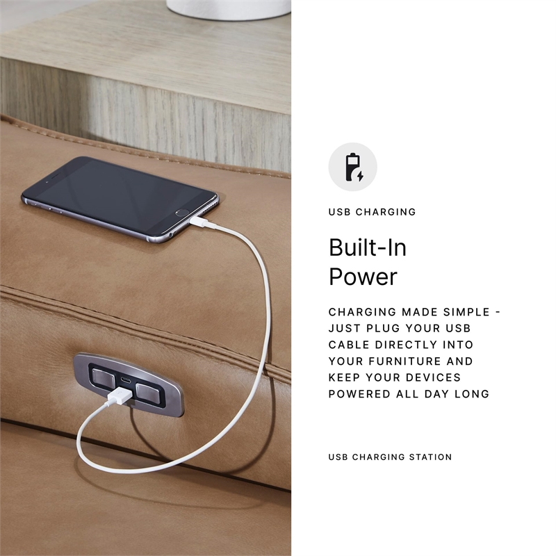 Bowery Hill Contemporary Leather Brown Power Reclining Loveseat