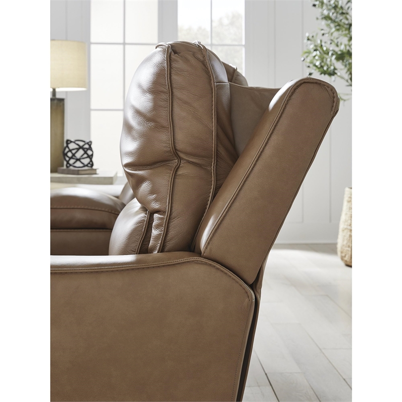 Bowery Hill Contemporary Leather Brown Power Reclining Loveseat