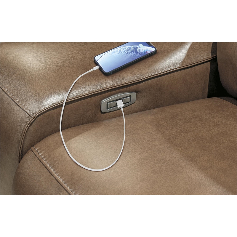 Bowery Hill Contemporary Leather Brown Power Reclining Loveseat