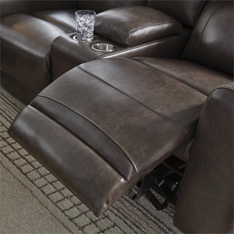Bowery Hill Contemporary Leather Power Reclining Loveseat with Console