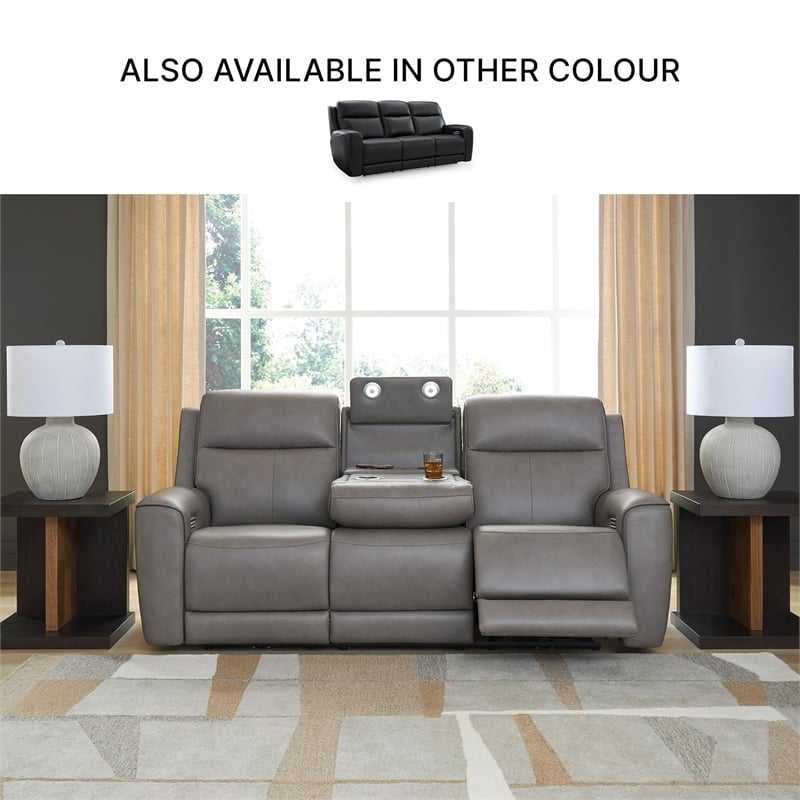Bowery Hill Contemporary Leather Gray Finish Power Reclining Sofa