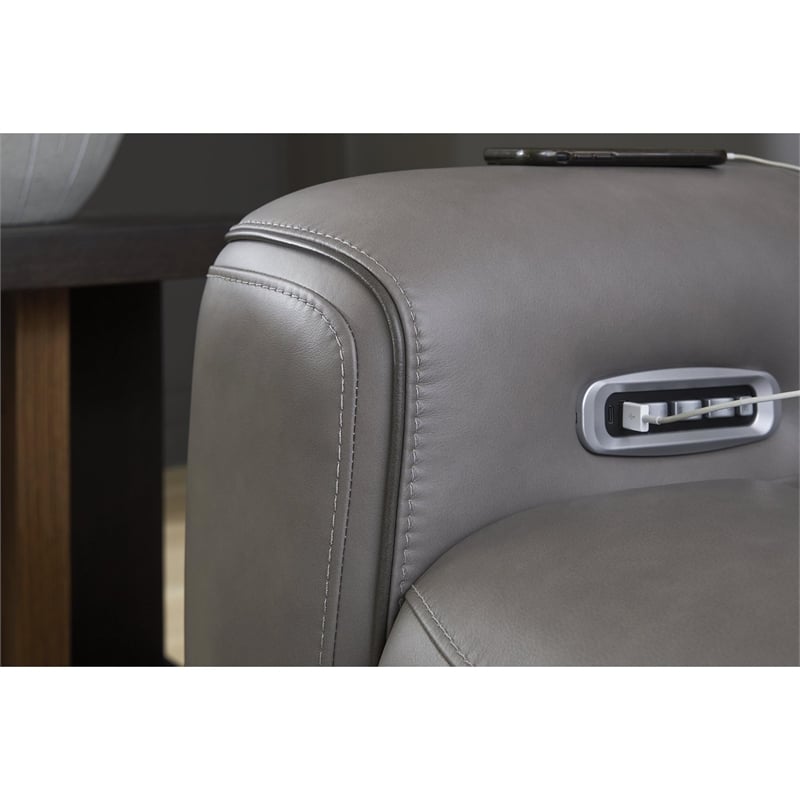 Bowery Hill Contemporary Leather Gray Finish Power Reclining Sofa