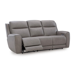 Bowery Hill Contemporary Leather Gray Finish Power Reclining Sofa