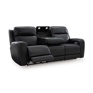 Bowery Hill Modern / Contemporary Leather Black Power Reclining Sofa
